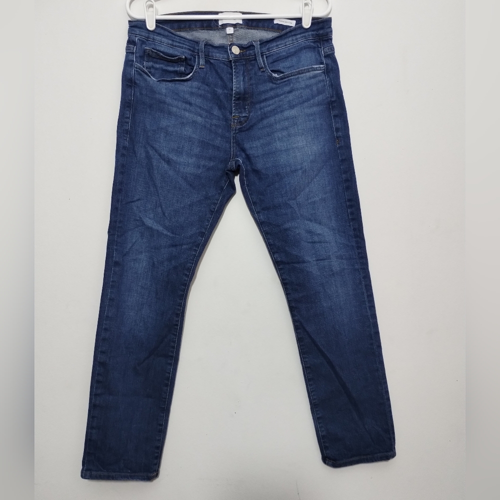 FRAME Denim Jeans in Medium Blue L'Homme Slim Crop Women's 31 Stretch Boho